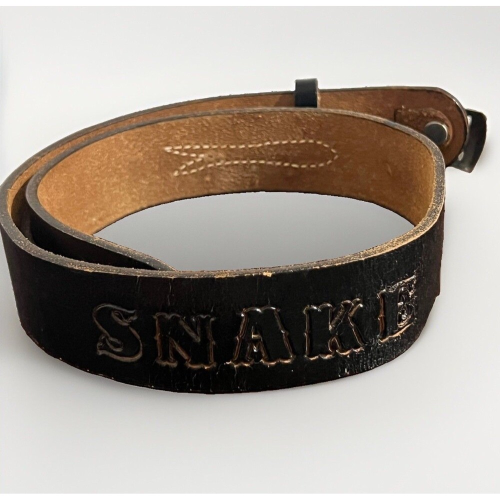 Vintage Looper Western Belt Sz 26 Embossed Black Leather “SNAKE” USA